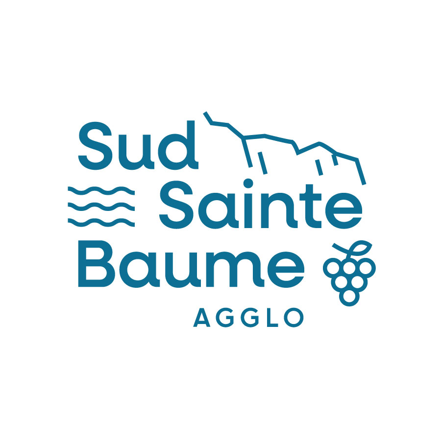 logo de couleur bleue sur fond blanc représentant la montagne, la mer et le raisin