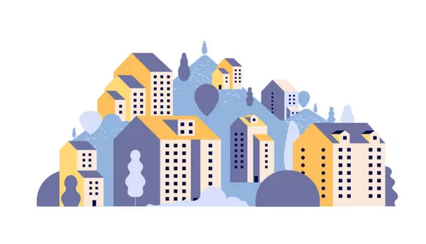 Illustration habitat et logement ton de bleu