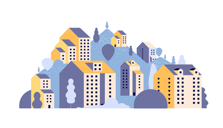 Illustration habitat et logement ton de bleu
